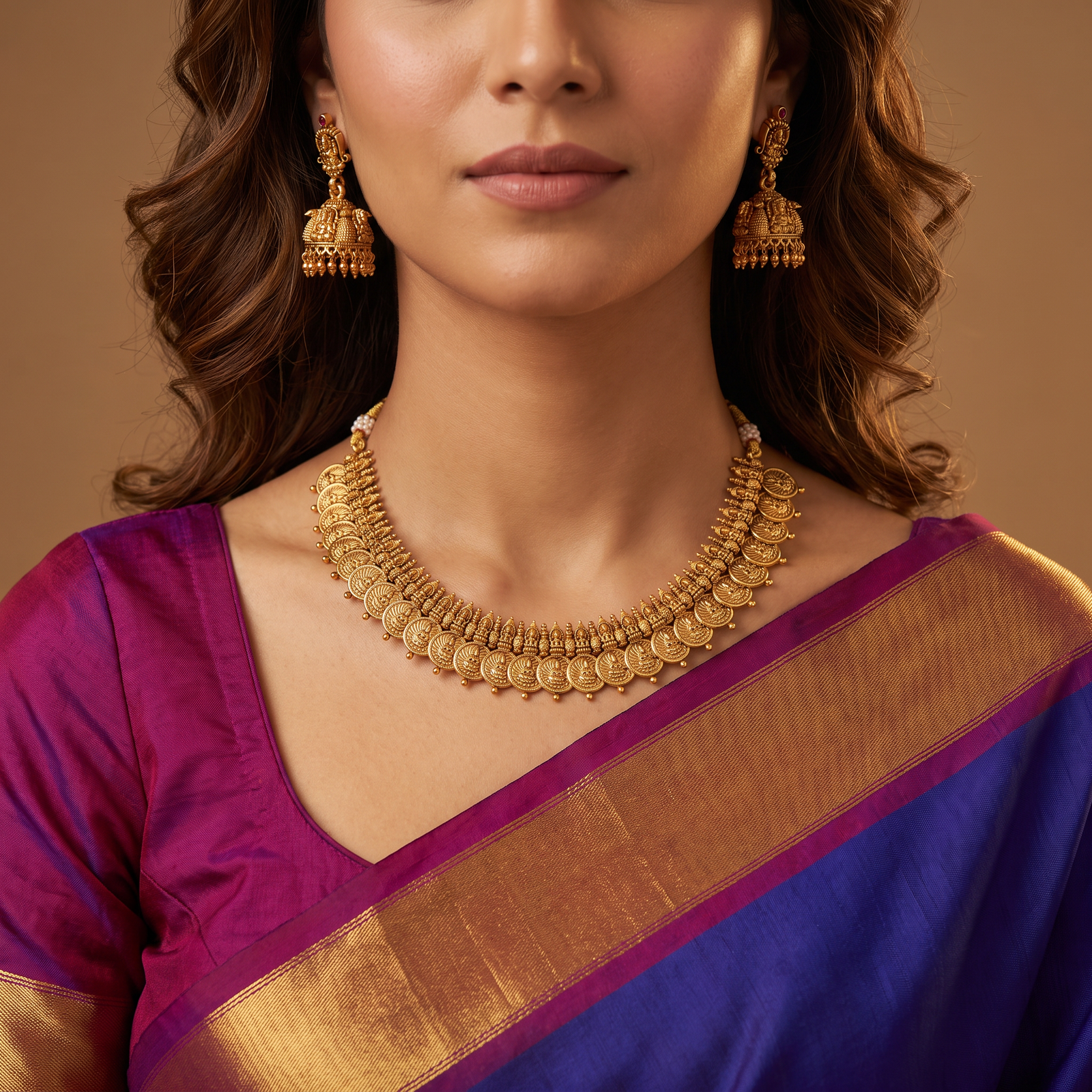 Kasu Maala Antique Necklace with Lakshmi Units and Dense Border Detailing
