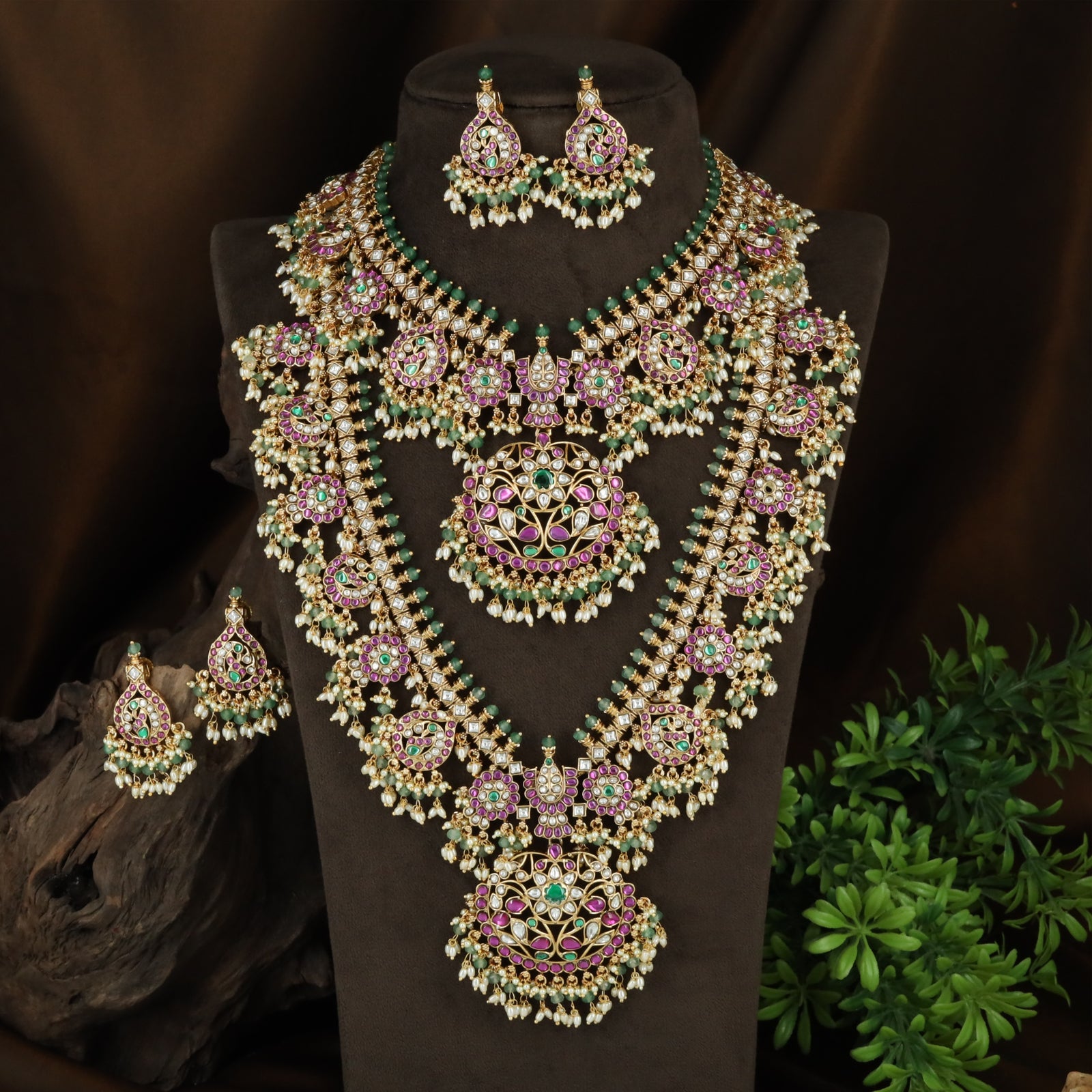 Floral and Paisley Antique Necklace Combo Set with Dual Layer Design