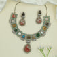 Krafted Frame Victorian Necklace with Mixed Shape Panels and Drop Centre