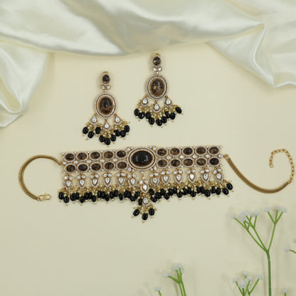Cascading Panel Choker with Layered Oval Frames and Hanging Drop Fringe