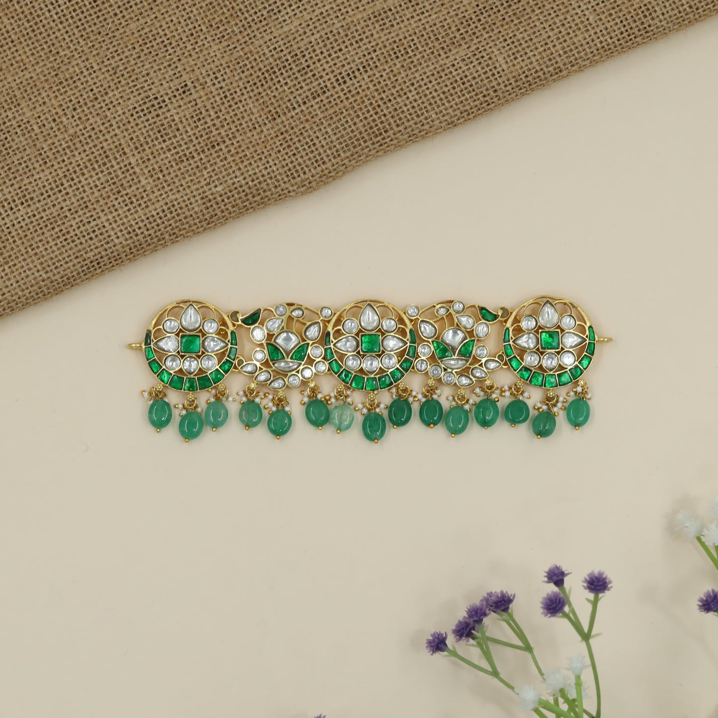 Knotted Disc Layout Jadau Choker with Clustered Florals and Drop Edges