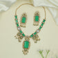 Gilded Bar Link Gold Necklace with Framed Segments and Drop Elements