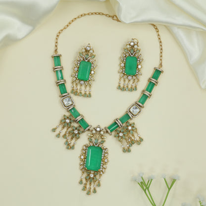 Gilded Bar Link Gold Necklace with Framed Segments and Drop Elements