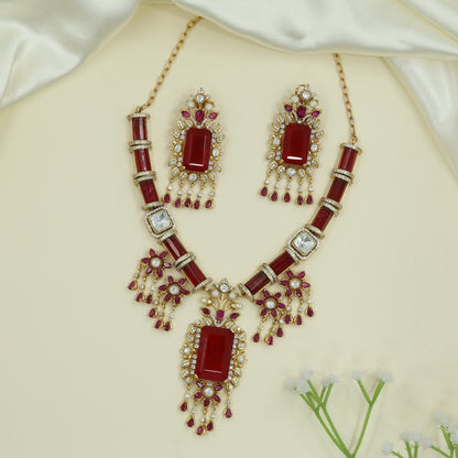 Gilded Bar Link Gold Necklace with Framed Segments and Drop Elements