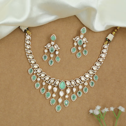 Flowing Link Kundan Necklace with Teardrop Frames and Hanging Drop Layers