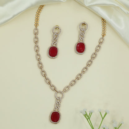 Brilliant Link Matt Necklace with Elongated Chain Units and Hanging Drop
