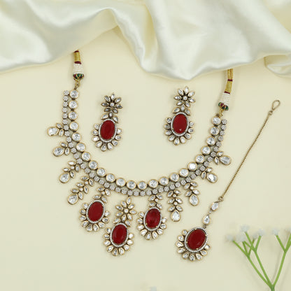 Glorious Floral Kundan Necklace with Oval Units and Cascading Drops