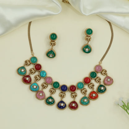 Gleaming Elephant Chain Gold Choker with Round Charms and Drop Elements