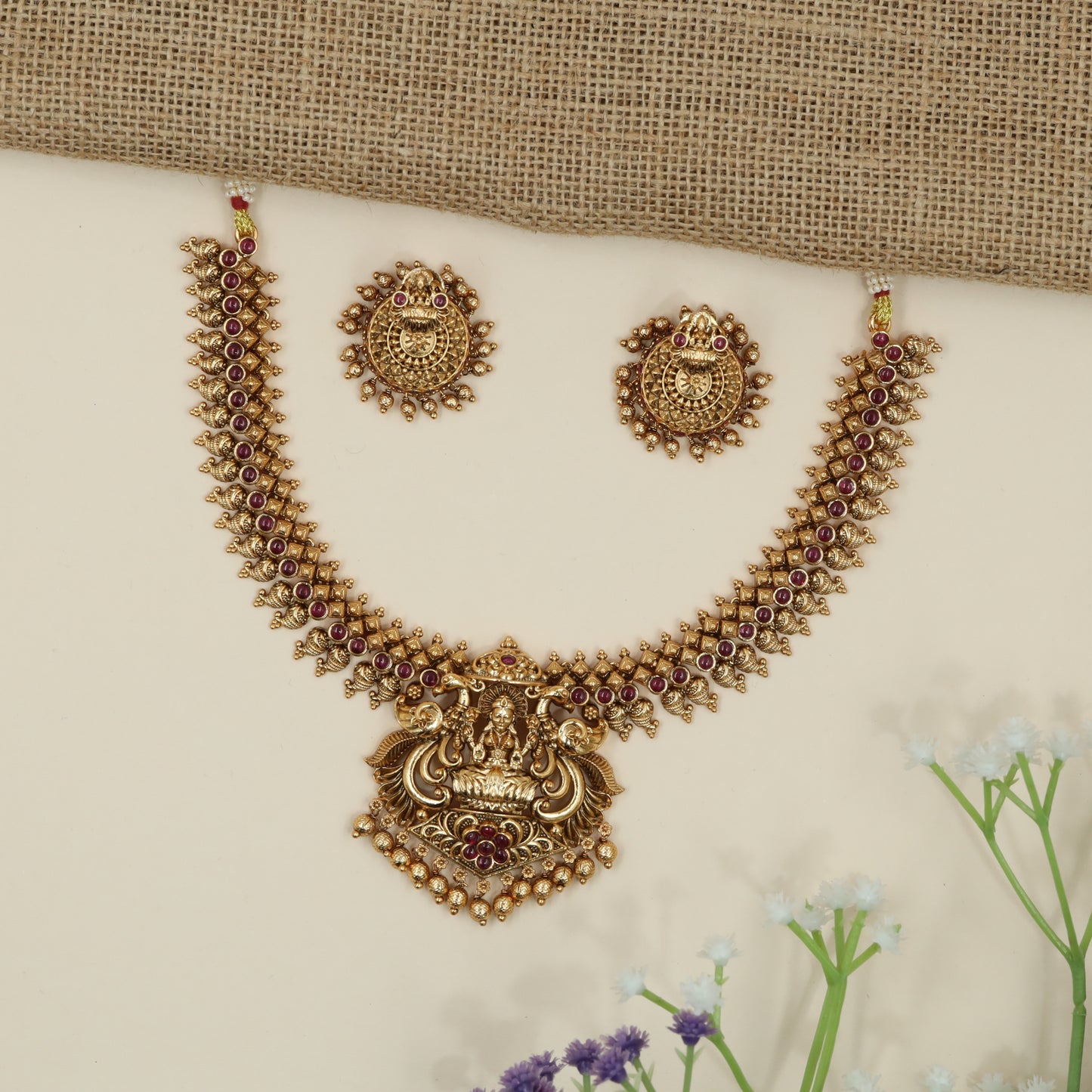 Pristine Temple Necklace with Lakshmi Centrepiece and Layered Coin Edge