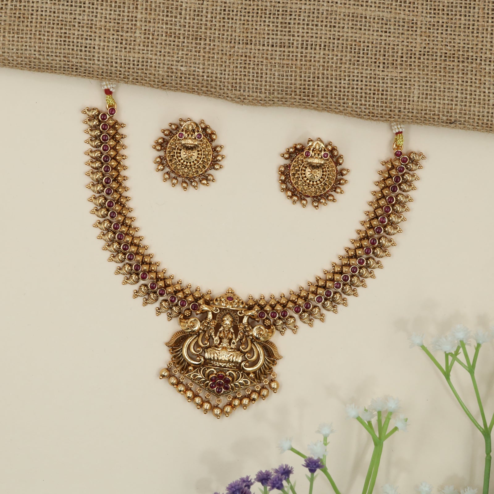 Pristine Temple Necklace with Lakshmi Centrepiece and Layered Coin Edge
