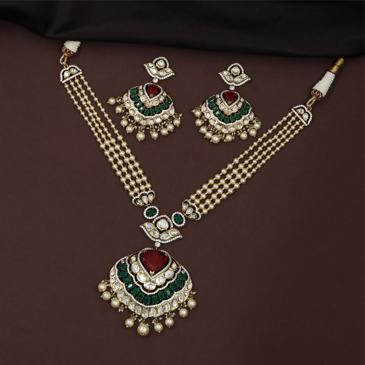 Heavy Panel Kundan Necklace with Structured Centrepiece and Multiple Hanging Beads