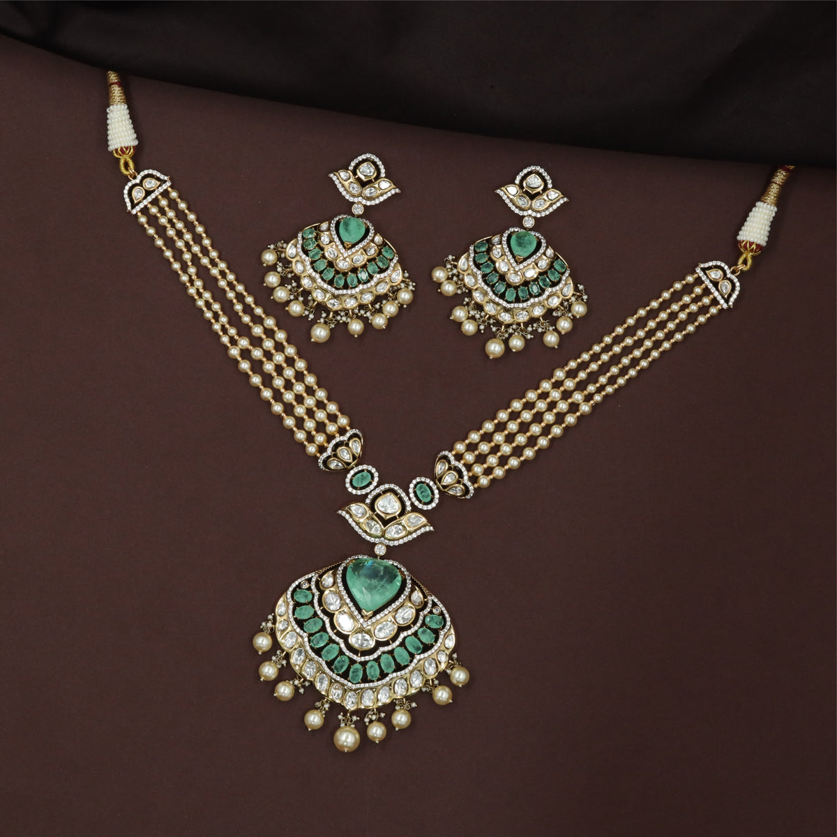 Heavy Panel Kundan Necklace with Structured Centrepiece and Multiple Hanging Beads