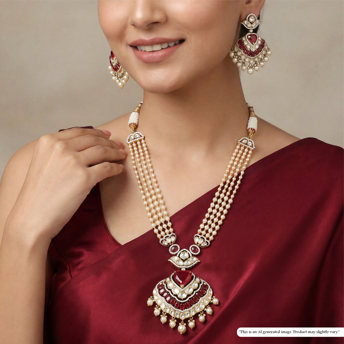 Heavy Panel Kundan Necklace with Structured Centrepiece and Multiple Hanging Beads