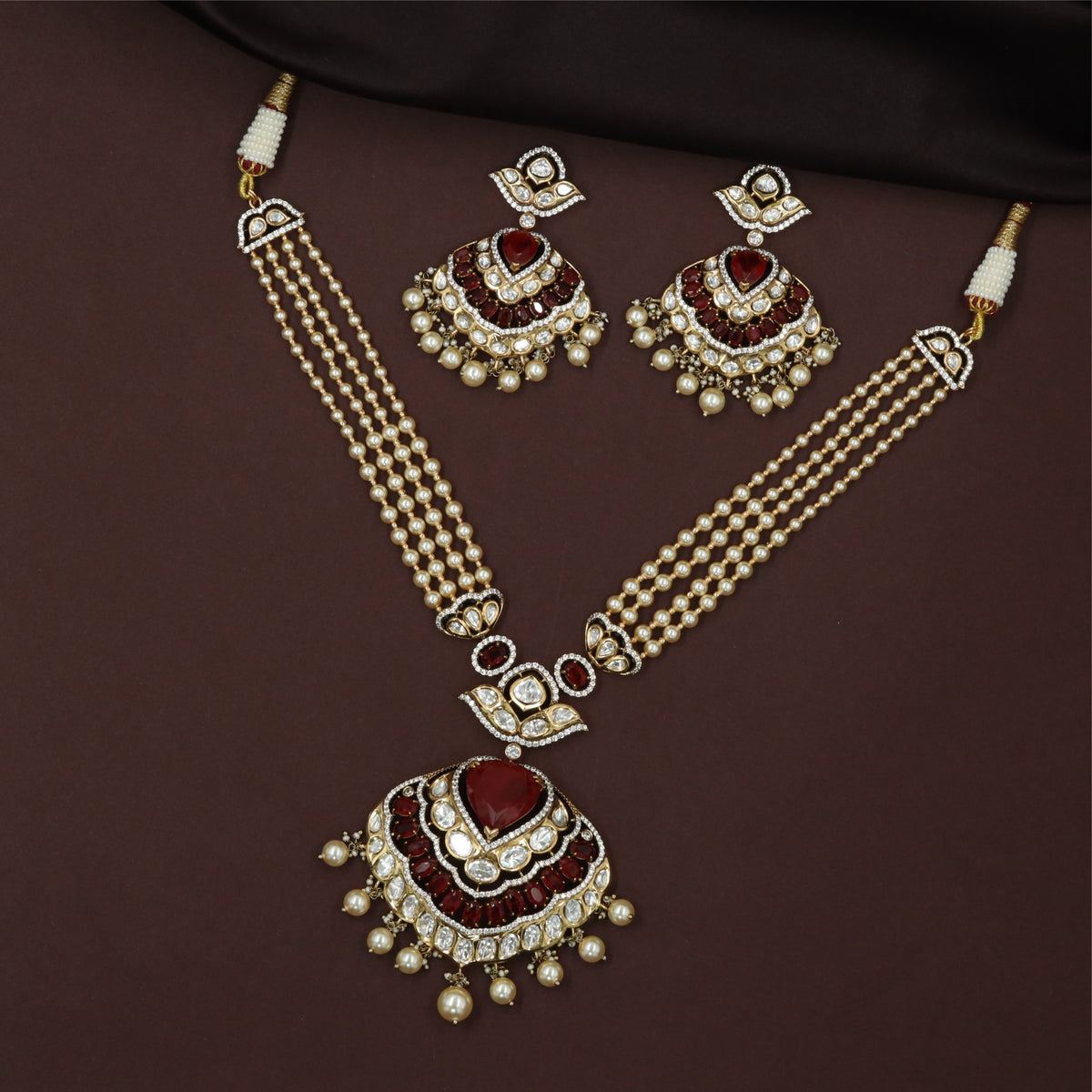 Heavy Panel Kundan Necklace with Structured Centrepiece and Multiple Hanging Beads