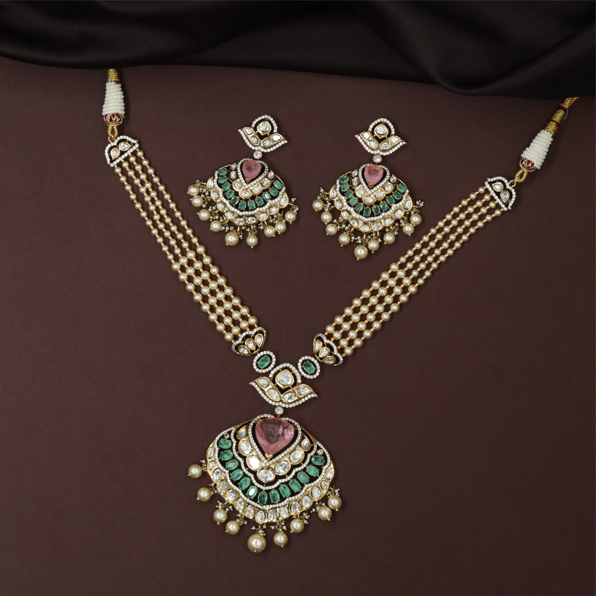 Heavy Panel Kundan Necklace with Structured Centrepiece and Multiple Hanging Beads