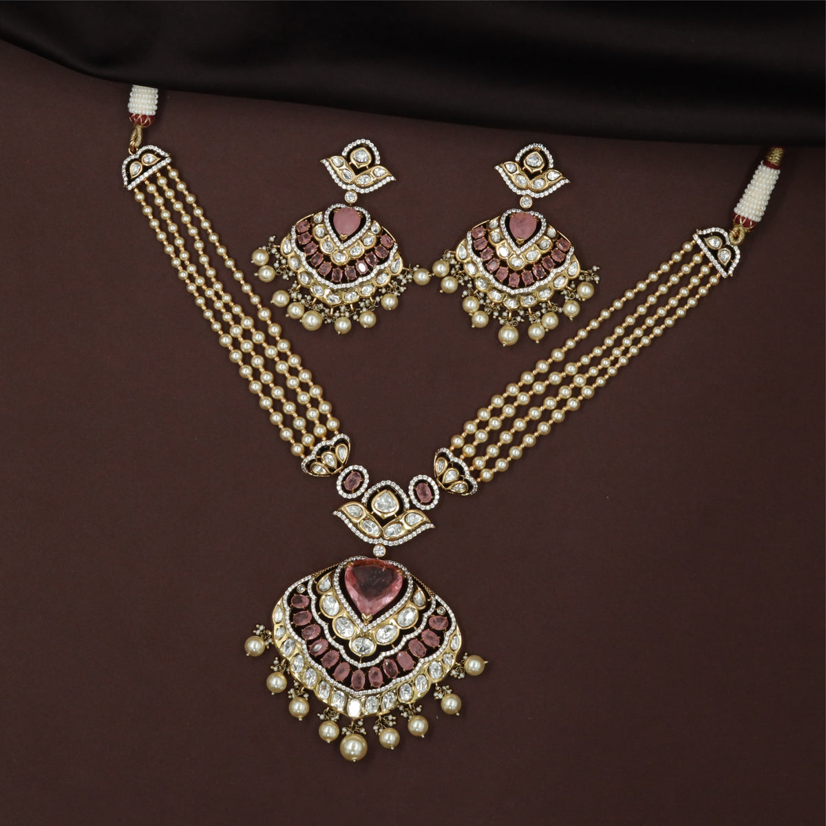 Heavy Panel Kundan Necklace with Structured Centrepiece and Multiple Hanging Beads