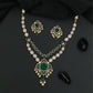 Detailed Dual Chain Kundan Necklace with Floral Side Elements and Dangling Centrepiece