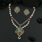 Detailed Dual Chain Kundan Necklace with Floral Side Elements and Dangling Centrepiece