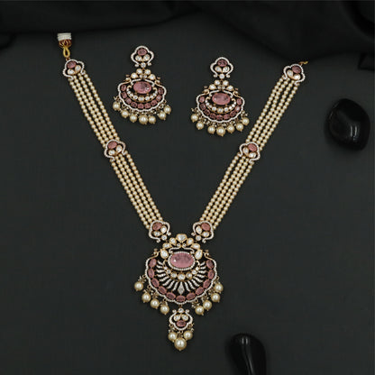 Articulated Multi Strand Kundan Pearl Necklace with Circular Pendant and Pearl Danglers