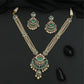 Articulated Multi Strand Kundan Pearl Necklace with Circular Pendant and Pearl Danglers