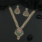 Articulated Multi Strand Kundan Pearl Necklace with Circular Pendant and Pearl Danglers