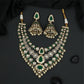 Angular Hexagon Link Kundan Necklace with Dual Rows and Pearl Danglers