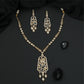 Beaded Linear Frame Kundan Necklace with Extended Pendant Panel and Dangling Drops