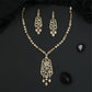 Beaded Linear Frame Kundan Necklace with Extended Pendant Panel and Dangling Drops