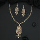 Beaded Linear Frame Kundan Necklace with Extended Pendant Panel and Dangling Drops