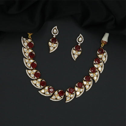 Angular Leaf Panel Kundan Necklace with Curved Units and Central Flow