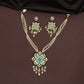 Detailed Pearl Work Kundan Necklace with Floral Centre and Dangling Beads