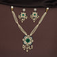 Detailed Pearl Work Kundan Necklace with Floral Centre and Dangling Beads