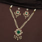 Detailed Pearl Work Kundan Necklace with Floral Centre and Dangling Beads