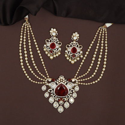 Royal Elephant Design Kundan Necklace with Multi Strand Pearl Flow and Drop Detailing