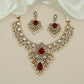 Curving Teardrop Link Kundan Necklace with Grand Central Pendant and Pearl Drops