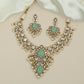 Curving Teardrop Link Kundan Necklace with Grand Central Pendant and Pearl Drops