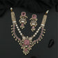 Juxtaposed Oval Pattern Kundan Pearl Necklace with Layered Rows and Hanging Pearls
