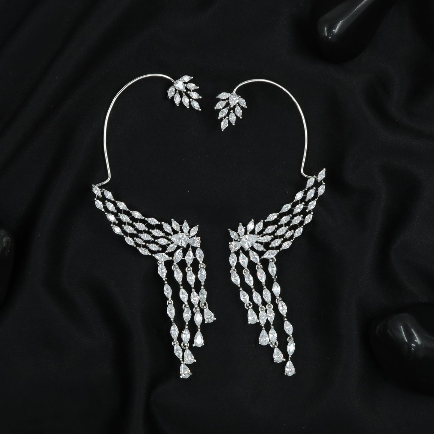 Elegant Rhodium Bluethooth Showcasing Botanical Side Panels