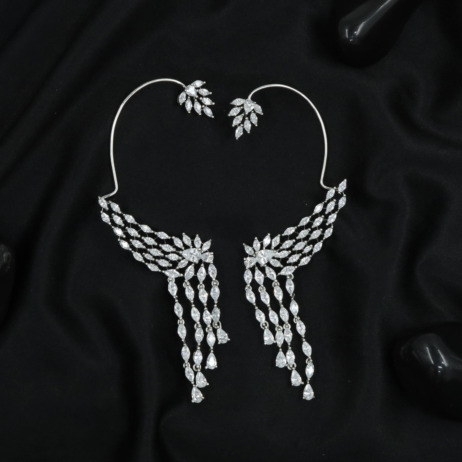Elegant Rhodium Bluethooth Showcasing Botanical Side Panels