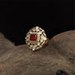 Ardent square kundan finger ring with central setting and surrounding drop units