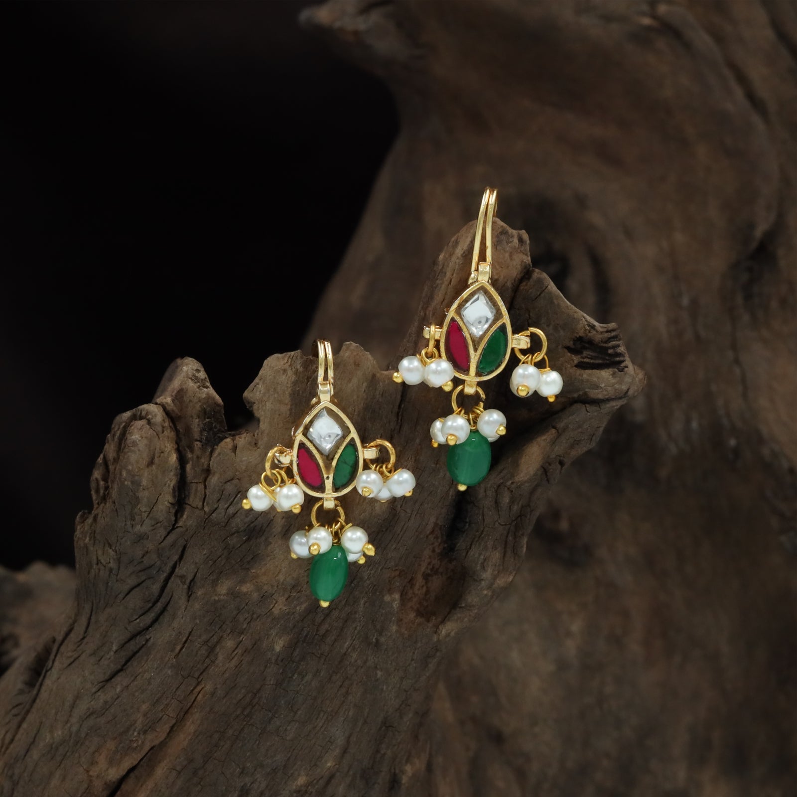 Mango Form Jadau Bugadi with Split Panel Design and Hanging Drops