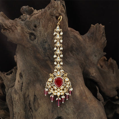 Traditional Long Tikka with Structured Pendant Frame and Dangling Elements