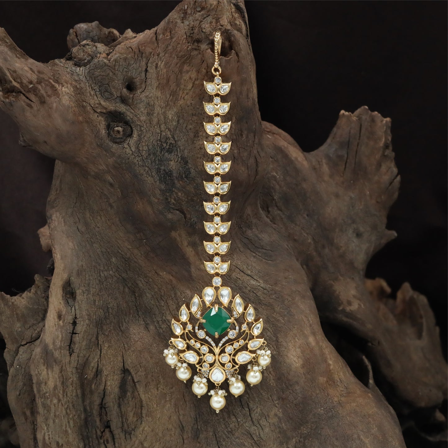 Decorative Long Tikka with Floral Pendant Composition and Hanging Pearl Fringe