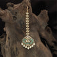 Leaf Sequence Kundan Tikka with Broad Floral Pendant and Pearl Drop Fringe