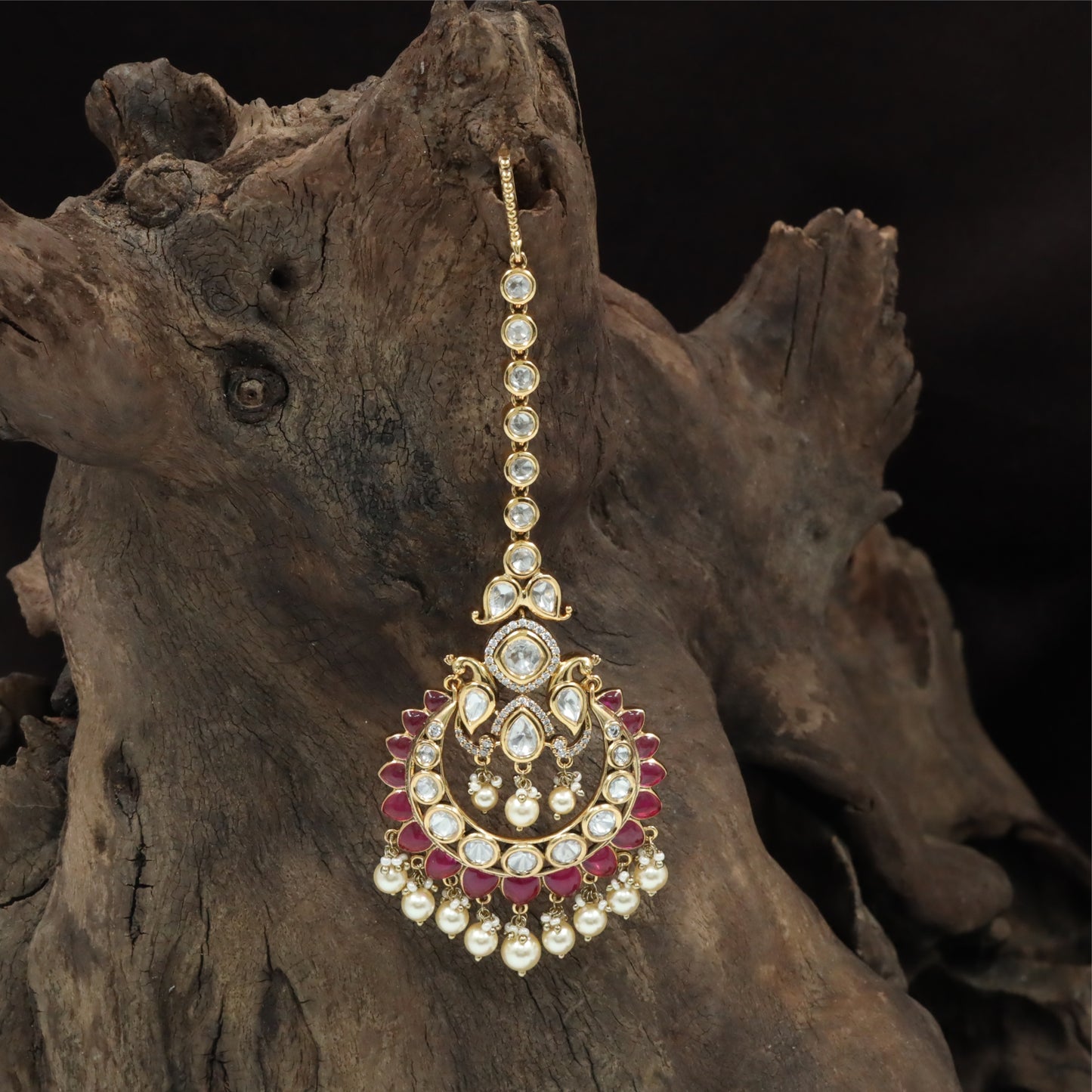Balanced Crescent Pendant Tikka with Multi Element Center and Fringe Edge