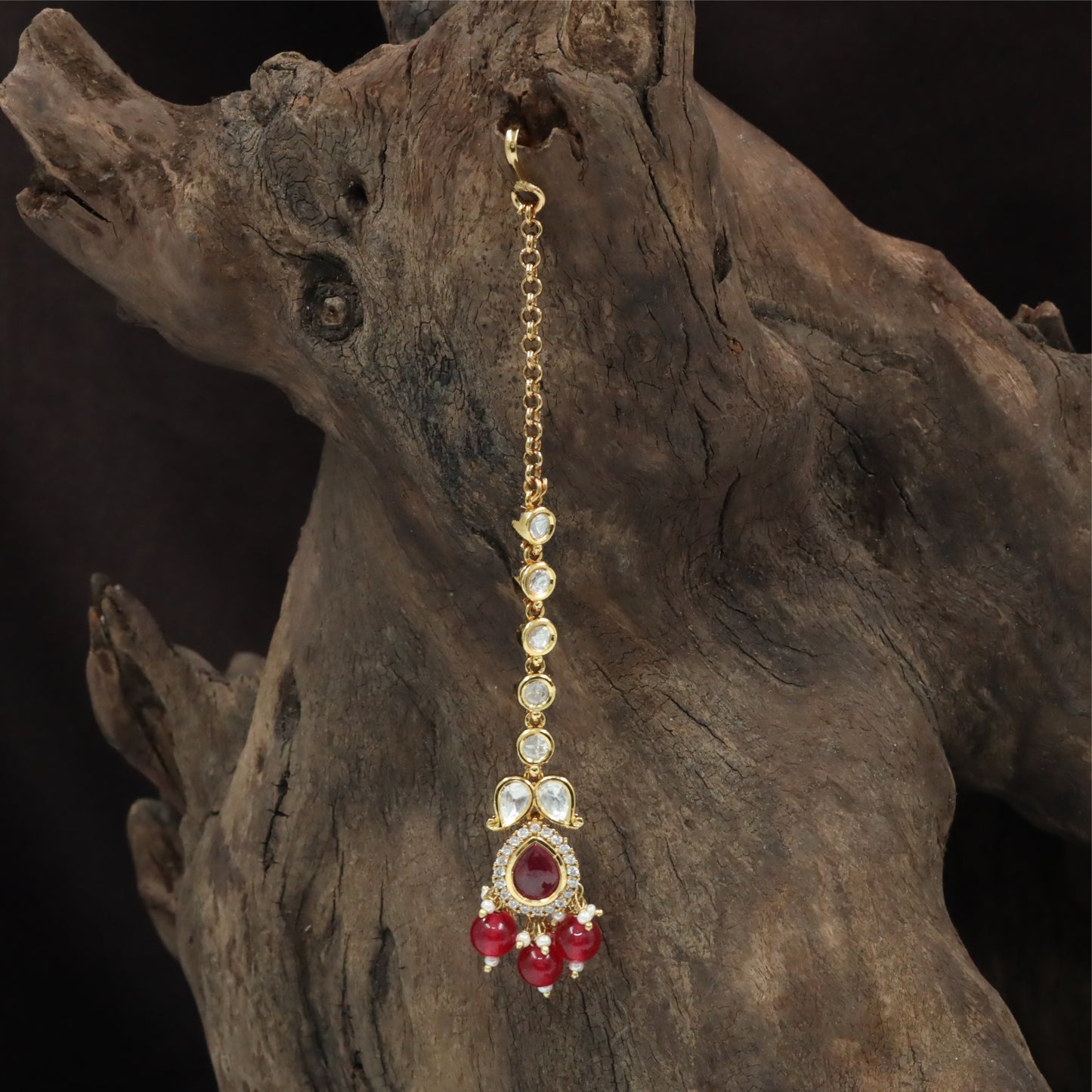 Inline Link Kundan Tikka with Teardrop Chain and Drop Fringe