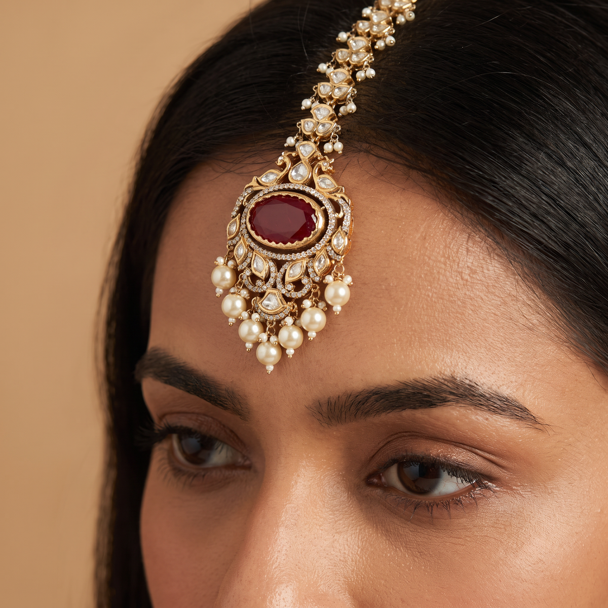 Grand Oval Kundan Tikka with Tiered Links