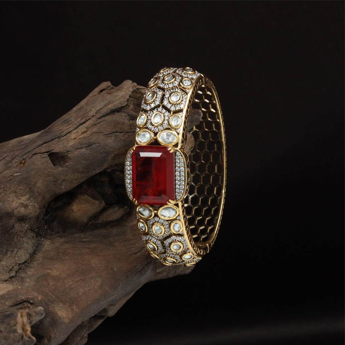 Luxurious Textured Kada with Central Emphasis and Repeating Circular Units
