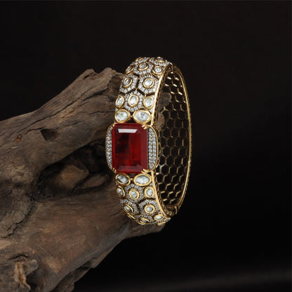 Luxurious Textured Kada with Central Emphasis and Repeating Circular Units