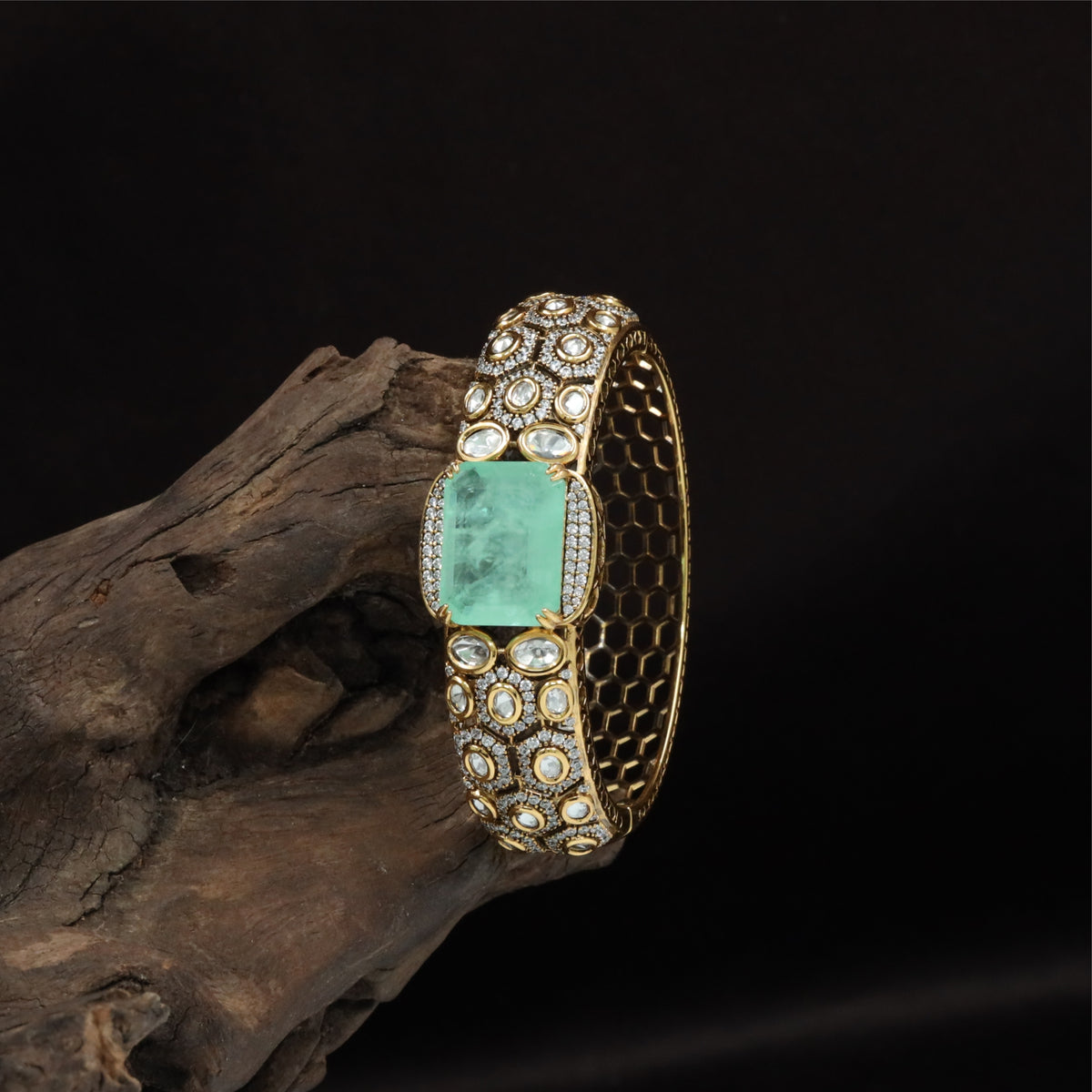 Luxurious Textured Kada with Central Emphasis and Repeating Circular Units